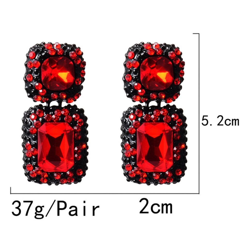 "New Rectangle Red Big Bright Pendant Dangle Earring, - Picture 2 of 3
